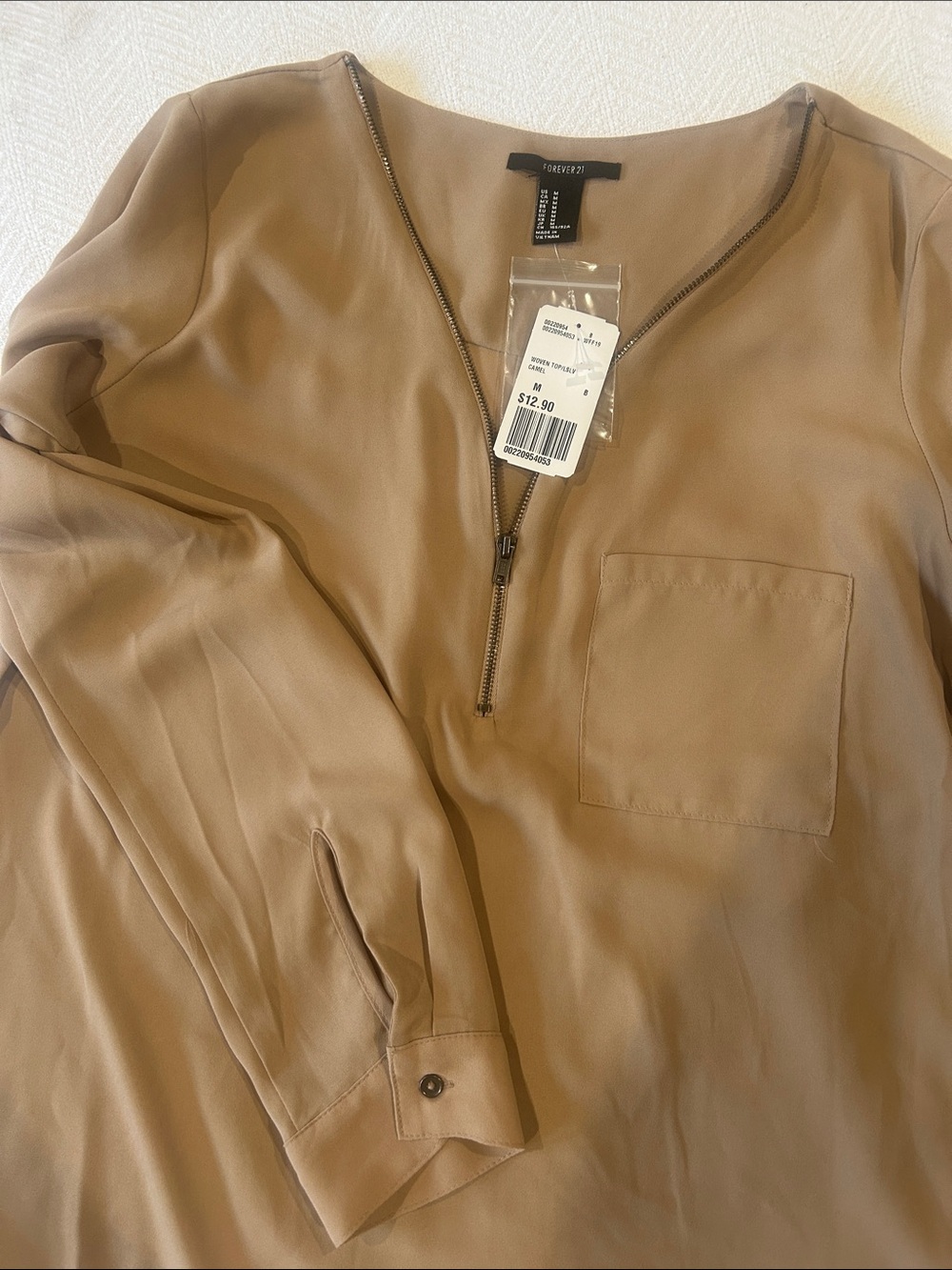 Forever 21 Tan V-Neck Zip Pullover Blouse - Picture 5 of 5